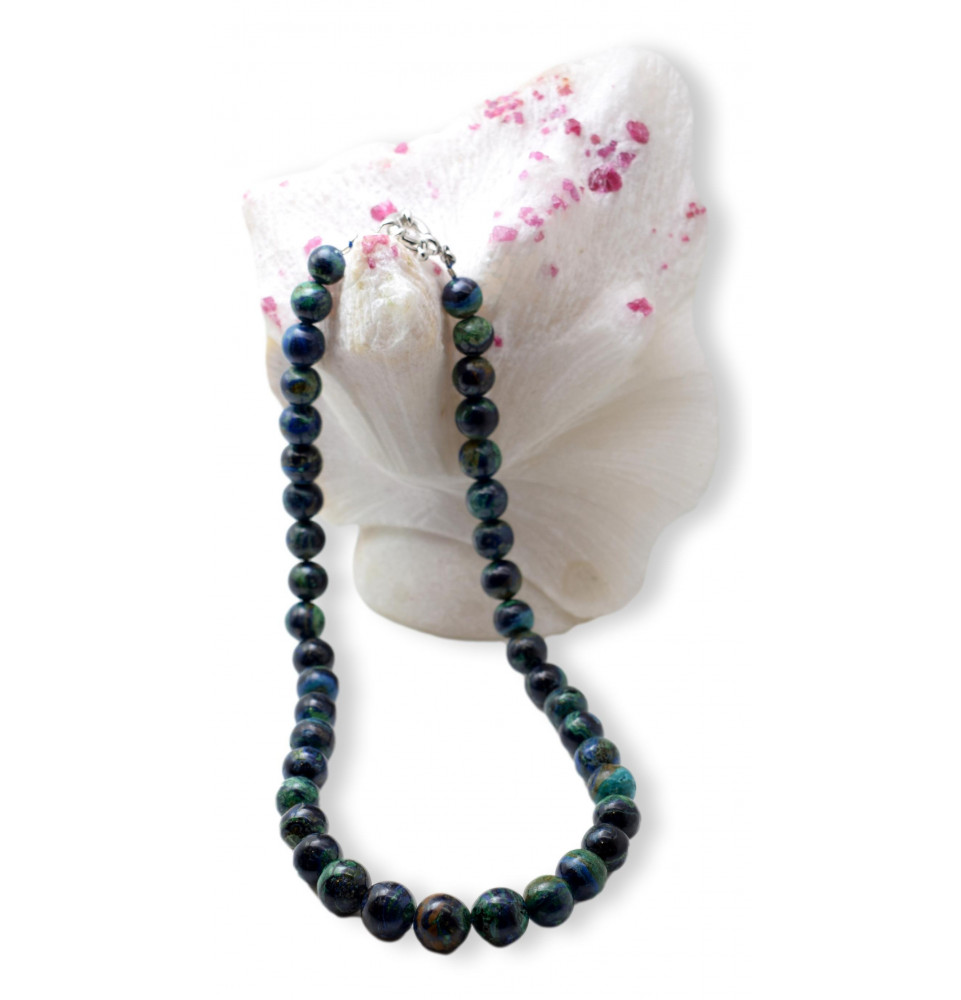 Collier en Azurite Malachite perles de 11 mm