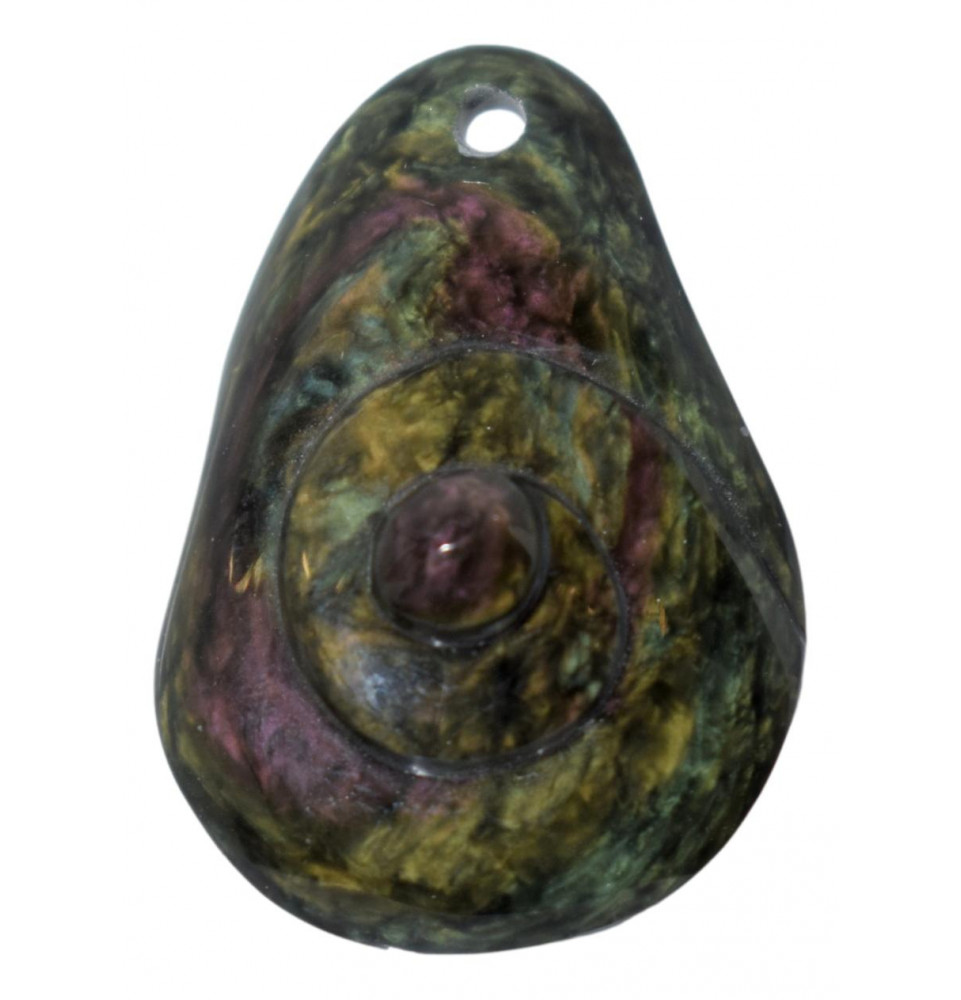 Pendentif Dragon En Obsidienne Naturelle & Jade Noire - Incrustation Or Jaune 18 Carats 999 - 31x19 Mm