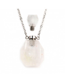 Collier avec pendentif flacon parfum en Cristal de roche