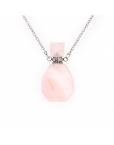 Collier avec pendentif flacon parfum en Quartz Rose