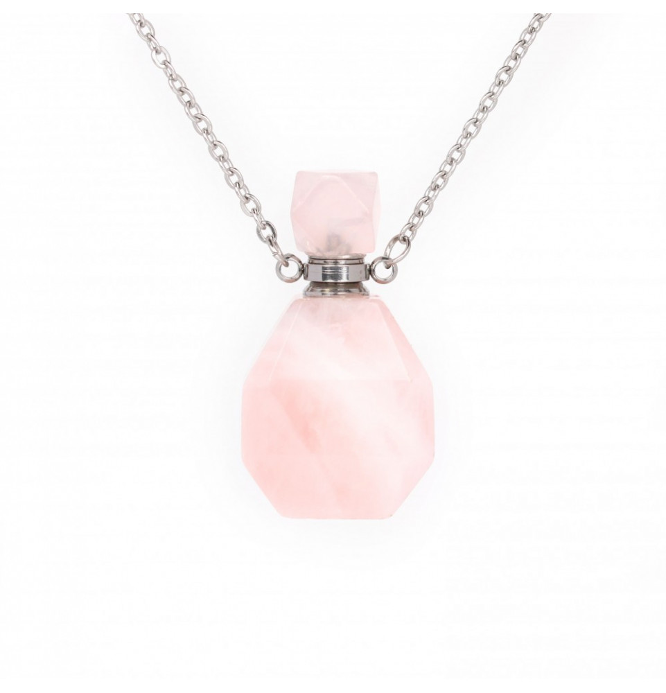 Collier avec pendentif flacon parfum en Quartz Rose