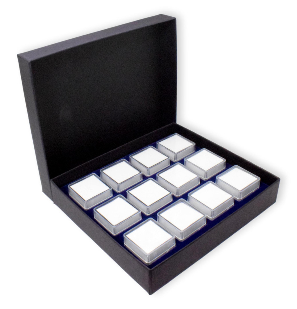 Coffret avec 12 boites carrées 12 boites SE02 de 25x25mm Coffret avec 12 boites carrées 12 boites SE02 de 25x25mm