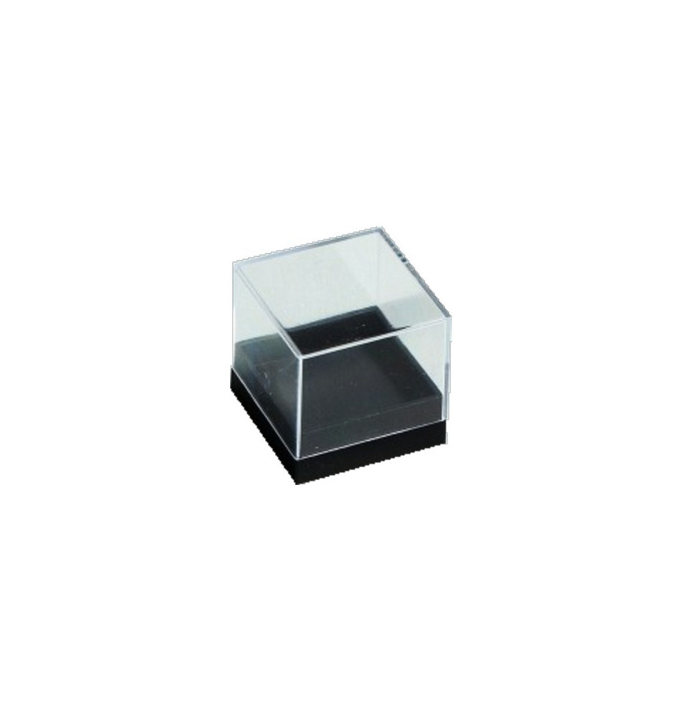 Boite transparente avec socle noir 26x26x26 mm