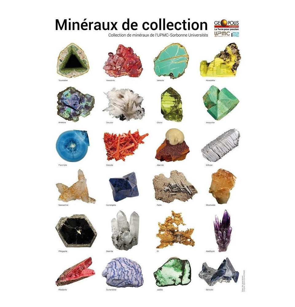 Poster mineraux de collection sur fond blanc