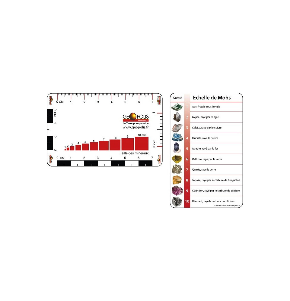 Carte graduée échelle de Mohs