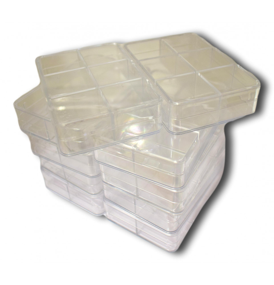 Boite transparente 6 cases 96x66x22 mm (lot de 10)